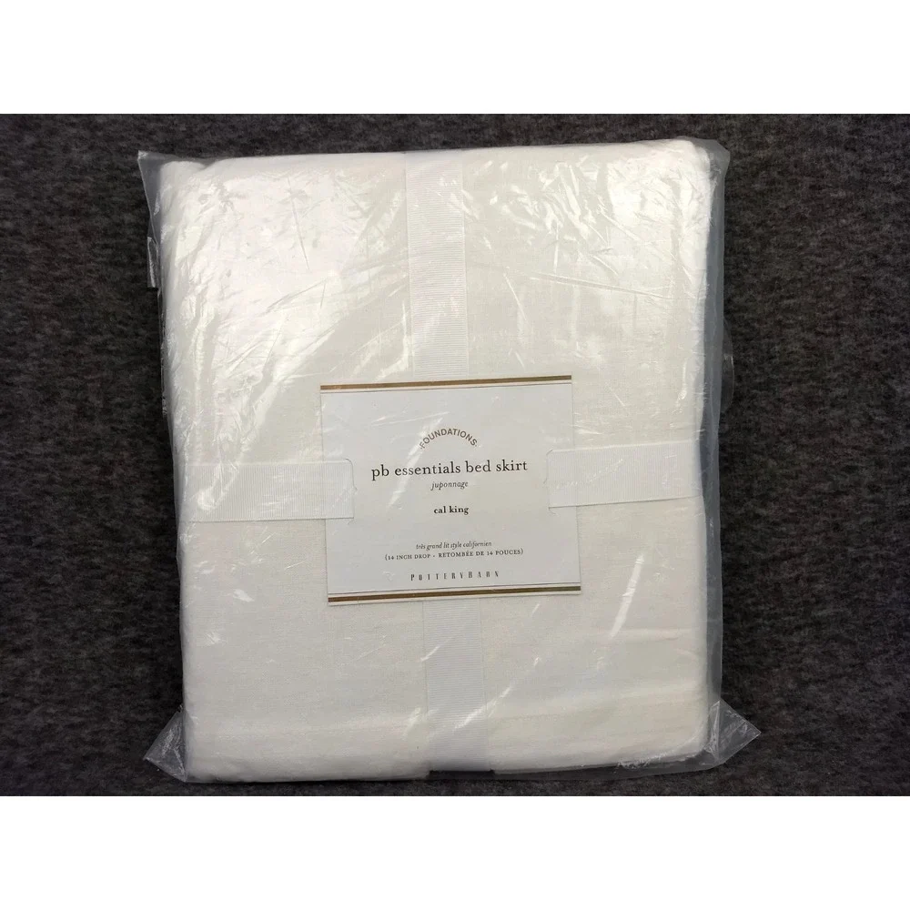 Pottery Barn Essentials Bed Skirt Cal King White Cotton Linen Blend 14